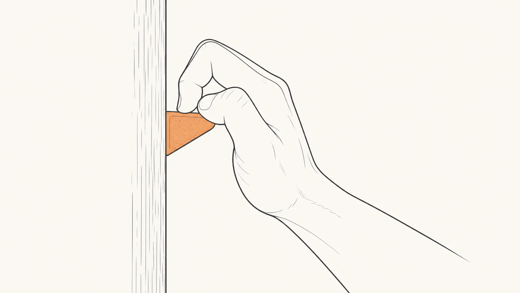Diagram z boku: full crimp na cienkiej krawądce z kciukiem blokującym palec wskazujący