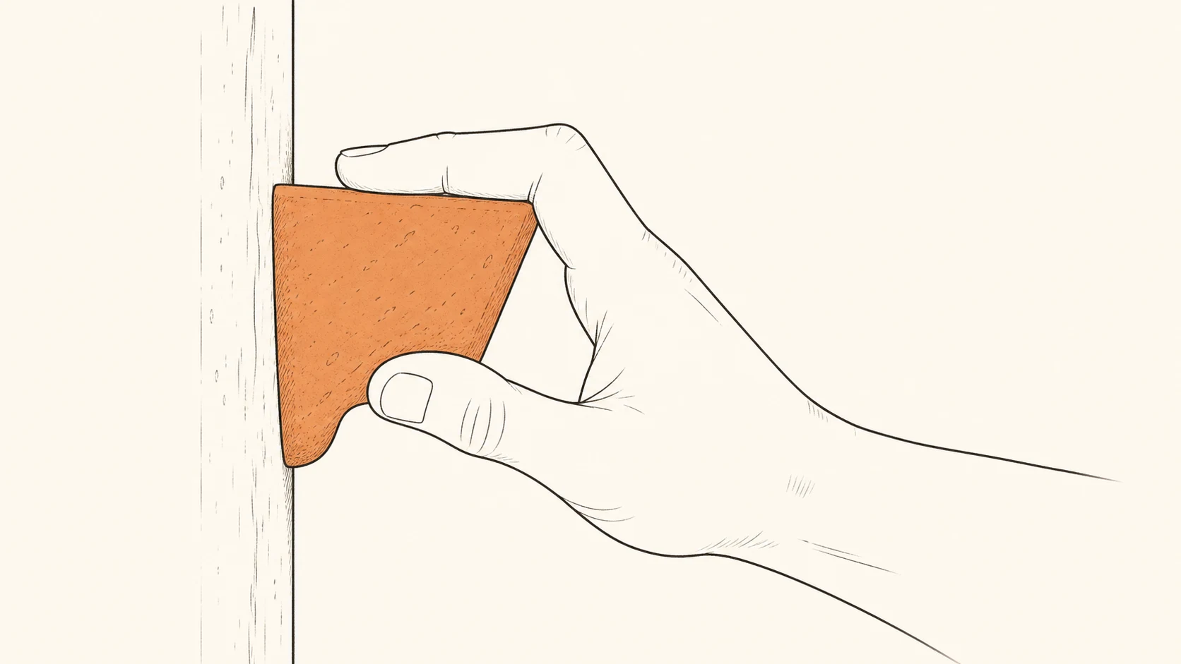Diagram z boku: half crimp na krawądce z neutralnym końcowym segmentem palca