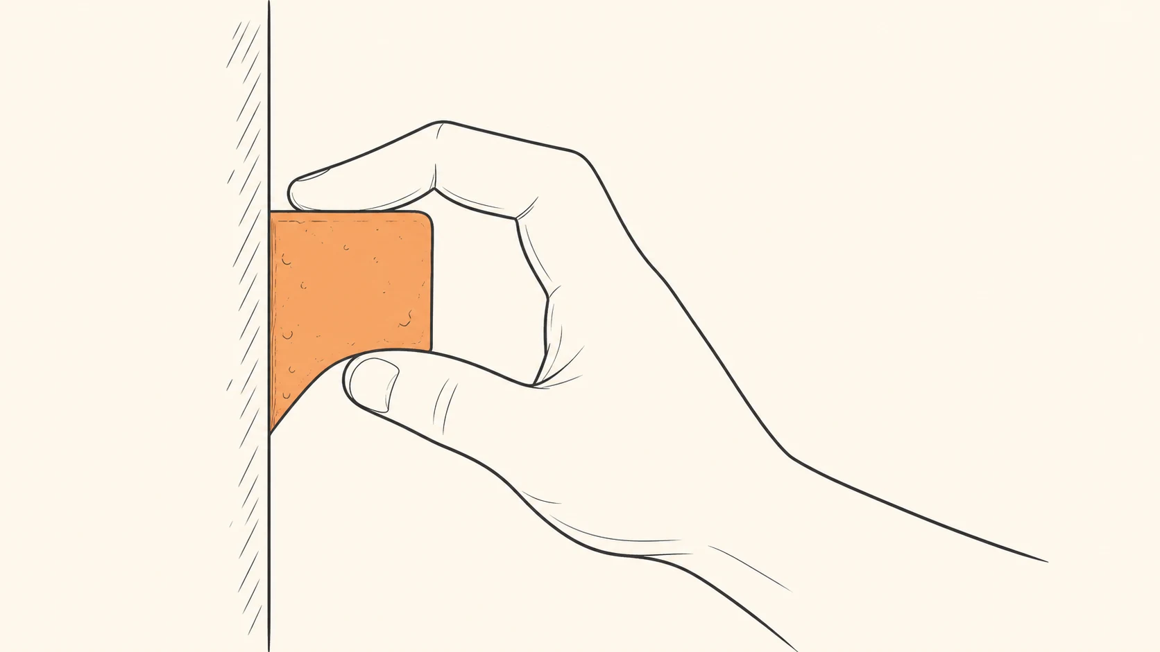 Diagram z boku: open hand na małej krawądce z prostszym końcowym segmentem palca